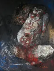 Luise Galm, Perdre l'innocence, technique mixte sur papier marouflé sur toile
