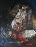 Luise Galm, Perdre l'innocence, technique mixte sur papier marouflé sur toile