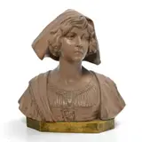 Richard Aurili, Buste de jeune femme, sculpture en terre cuite patinée