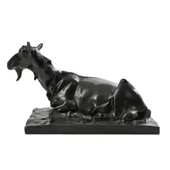 Josue Dupon, Chèvre couchée, sculpture en bronze à patine brune