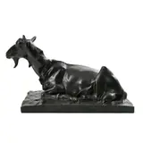 Josue Dupon, Chèvre couchée, sculpture en bronze à patine brune