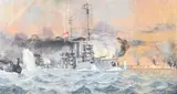Albert Sirk, Bombardement d'Ancône, 23 mai 1915, gouache sur papier