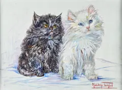 Madeleine Tombu, Deux chats, huile sur toile