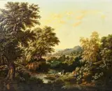Hermanus Koekkoek the Younger, Une bergère et son troupeau dans un paysage près d'un ruisseau, 1869, huile sur toile