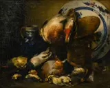 Antoine Vollon, Nature morte au gibier, cruche et plat en Delft, Huile sur toile