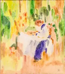 Henri Logelain, Travaux de bouture au jardin, aquarelle sur papier