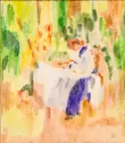 Henri Logelain, Travaux de bouture au jardin, aquarelle sur papier