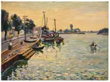 Nicolae Gârbaciu, Port de Sulina, 1956, huile sur bristol