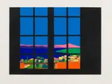 Pierre Scholla, Saint Tropez, derrière la fenêtre, lithographie en couleur, justifiée E.A en bas à gauche et signée en bas à droite