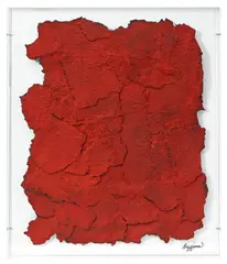 Bernard Bezzina, Composition rouge, 2008, huile sur papier déchiré et altuglas