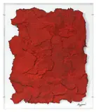 Bernard Bezzina, Composition rouge, 2008, huile sur papier déchiré et altuglas