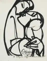 Raymond Espinasse, Etude pour Le couple, 1971, encre sur papier