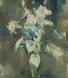 Clément Serneels, Bouquet de lys et iris, huile sur toile