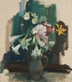 Clément Serneels, Composition au bouquet de fleurs, huile sur toile