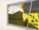 Roger Raveel, Bliksem, 1970, lithograph depicting a landscape with a house in vivid green and yellow hues