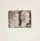 Jiří Anderle, Untitled, Etching in brown tones depicting the portraits of a young woman with a Renaissance ruff