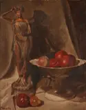 P.a. Roebeling, Stilleven met beeld en schaal Appels, Oil on artist’s board