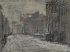 Sam van Beek, Stadsgezicht Amsterdam, crayon) op board