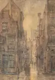 Henri Pieck, Stadsgezicht met figuur, inkt en wasserige verf
