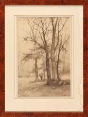 Marinus Heijl, Boslandschap met figuur, watercolour