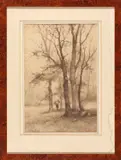 Marinus Heijl, Boslandschap met figuur, watercolour