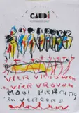 Anton Heyboer, "Vier vrouwen en vier vrouwen, Crayon on paper Signed A colourful wax crayon drawing on printed letterhead paper from