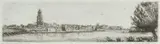 Cor van der Woerd, Gezicht op Deventer, ca. 1900, Etching depicting a panoramic view of the city of Deventer along the River IJssel