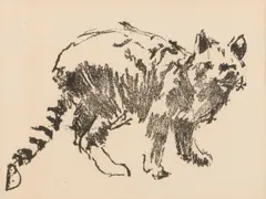 Robbert de Bakker, Litho van een Poes, Lithograph of a Cat Signed on the back Robbert de Bakker staat bekend om zijn expressieve