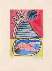 Guillaume Cornelis van Beverloo, La Baignade (Ets), lithograph Signed and