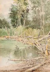 H. L. Moreels, Untitled, 1895, Watercolour on paper depicting a river landscape