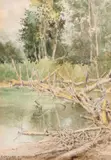 H. L. Moreels, Untitled, 1895, Watercolour on paper depicting a river landscape