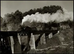 O. Winston Link, "Locomotive 382 blows steam" Virginia, 1955, photograph