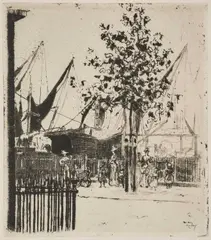 Théodore Roussel, The Corner Of Luna Street, Chelsea Embankment, 1888-89, etching on paper