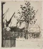 Théodore Roussel, The Corner Of Luna Street, Chelsea Embankment, 1888-89, etching on paper