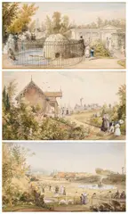 Thomas Mann Baynes, Three Views Of The London Zoo: (I) The Bear Pitt; (Ii) The Beaver's Pool; (Iii) The Pelicans' Enclosure, watercolour and pencil heightened with white on paper (i)