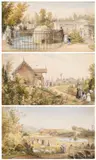 Thomas Mann Baynes, Three Views Of The London Zoo: (I) The Bear Pitt; (Ii) The Beaver's Pool; (Iii) The Pelicans' Enclosure, watercolour and pencil heightened with white on paper (i)
