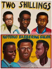 Almighty God, (I) TWO SHILLINGS (II) KOTOKO BARBERING SALON (i), oil on plywood (i)
