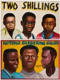 Almighty God, (I) TWO SHILLINGS (II) KOTOKO BARBERING SALON (i), oil on plywood (i)