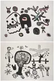 Qmao, (I) TWO SNAKES AND A MAN (II) OLD PEOPLE AND SPIDER (i), pencil lower margin (ii)