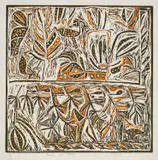 Coex'ae Qgam, Birds And Trees, linocut on handmade paper