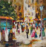 Alshaikh Idris Aldaw, Street Scene, acrylic on canvas