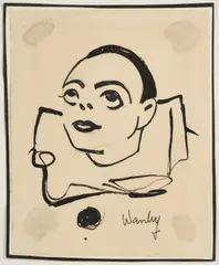 Adham Wanly, The Harlequin, pen and ink over pencil on paper laid on card
