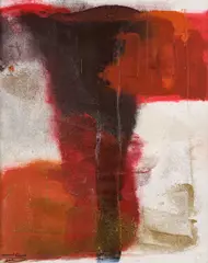 Abstract In Red And Orange by Khuloud Elzwai, oil, sold Nov 2025