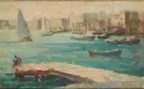 Kamel Moustafa, A River Pier, oil on panel