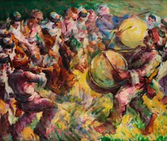 Najib Younis, Drummers, oil on canvas