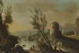 Johann Christian Vollerdt, Fisherman By The Coast Near A Ruined Tower, oil on copper