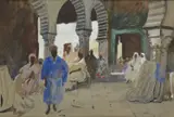 Hercules Brabazon Brabazon, In The Souk, watercolour on grey paper