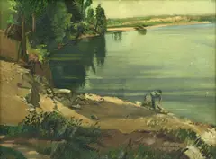 Albert Rutherston, The River At Billy-Sur-Allier, France, oil on canvas