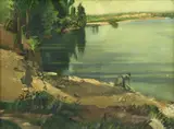 Albert Rutherston, The River At Billy-Sur-Allier, France, oil on canvas