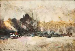 Necdet Kalay, Boats On The Bosphorus, oil on canvas